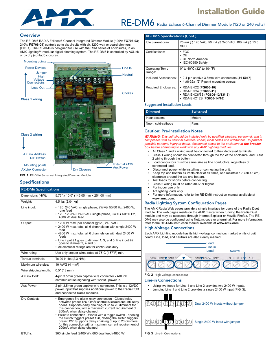 AMX RADIA Eclips RE-DM6 User Manual | 2 pages