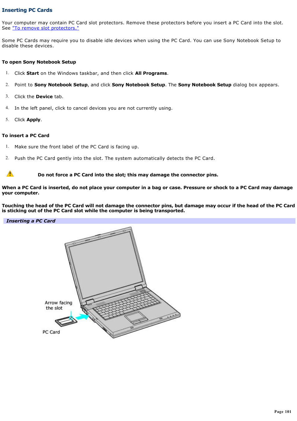 Inserting pc cards, For more | Sony PCG-GRX770 User Manual | Page 101 / 170