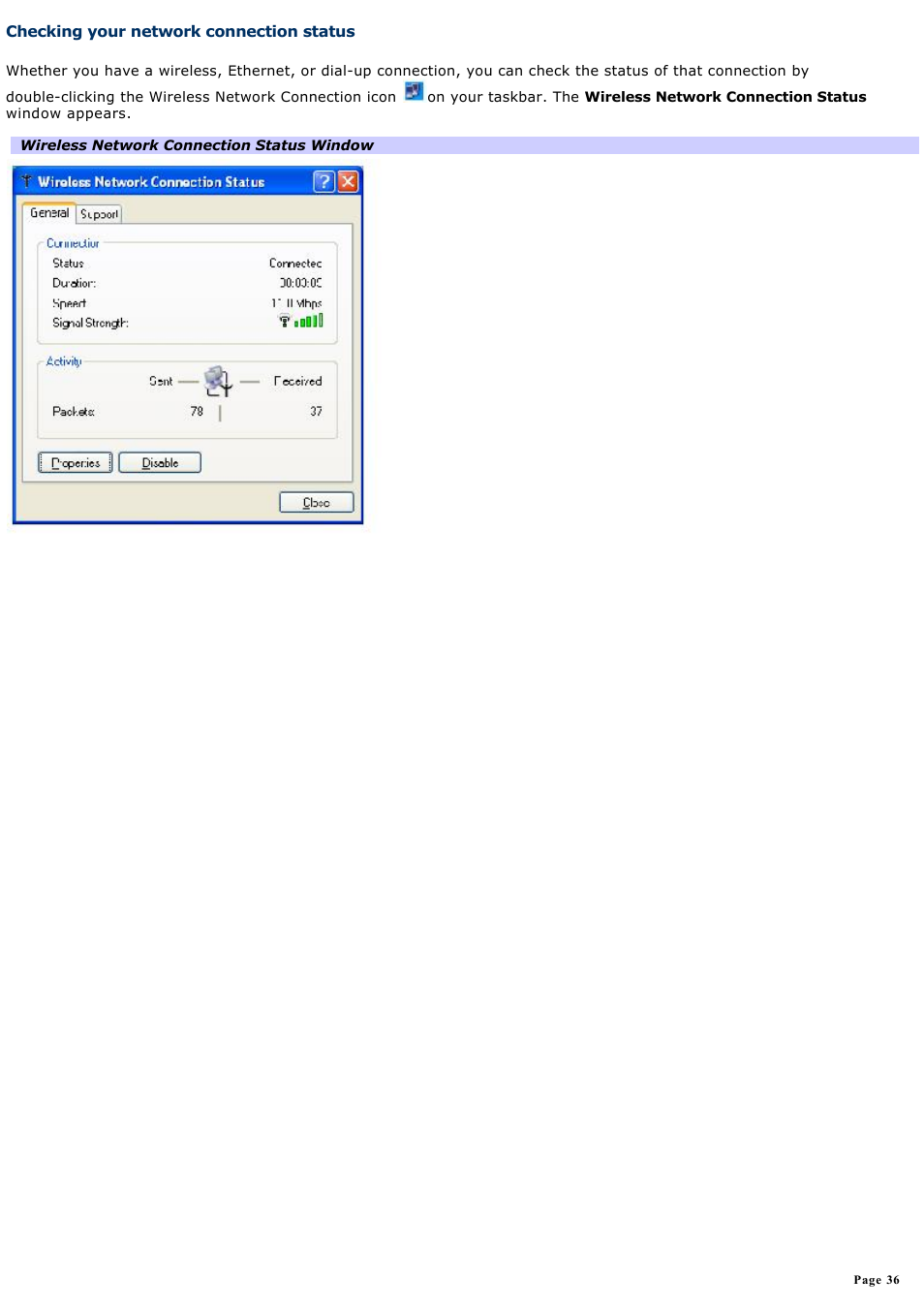 Checking your network connection status | Sony PCG-GRX770 User Manual | Page 36 / 170