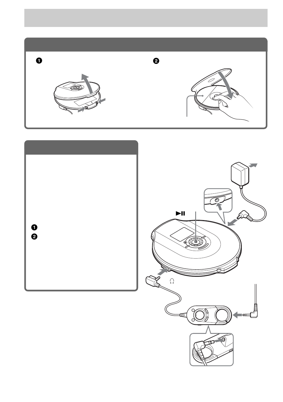 Playing a cd, Insert a cd, Connect your cd player | 1 . insert a cd, 2 . connect your cd player | Sony D-NE500 User Manual | Page 14 / 36