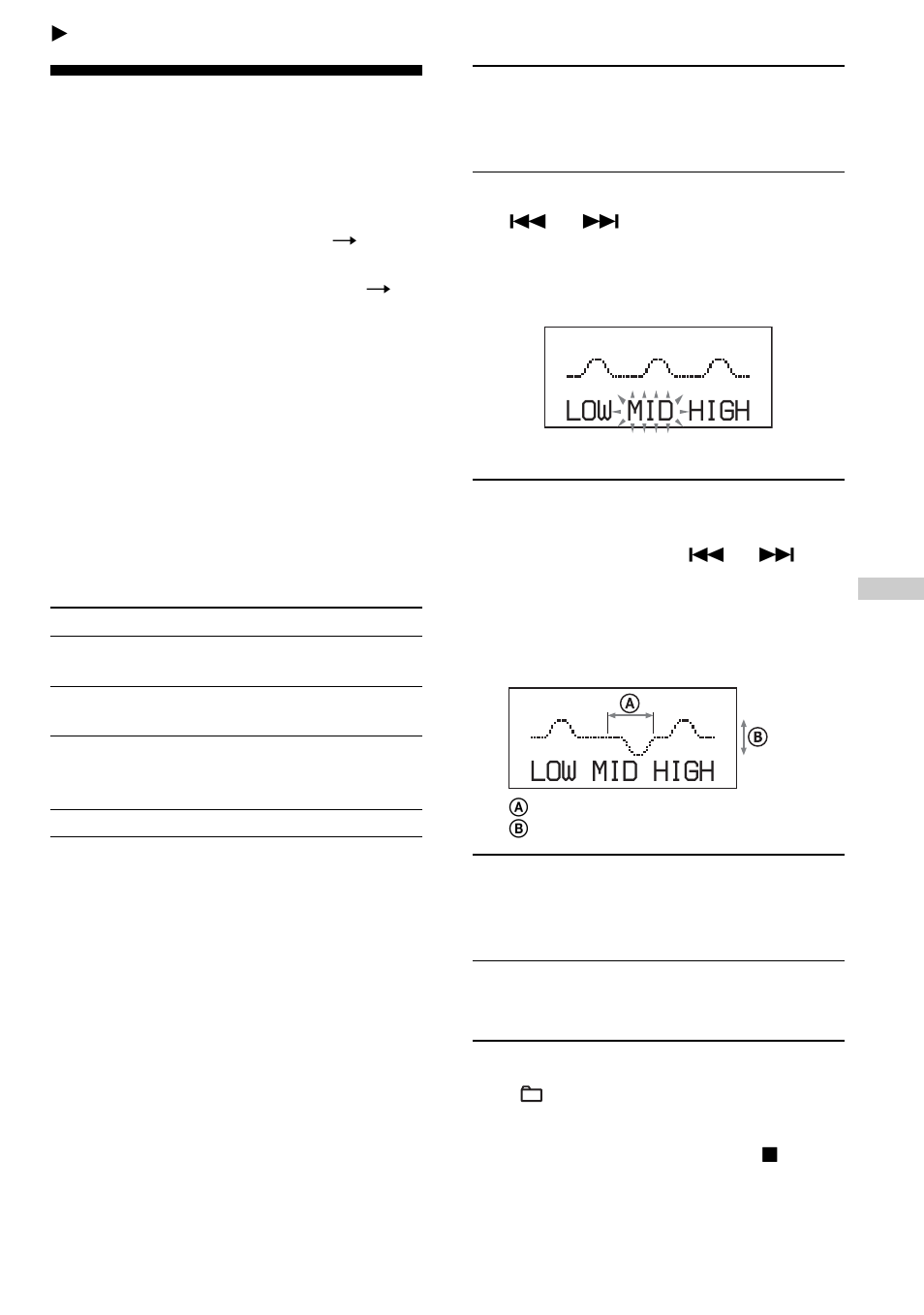 Available features, Adjusting sound quality (parametric equalizer), Adjusting sound quality | Parametric equalizer), Low mid high | Sony D-NE500 User Manual | Page 23 / 36