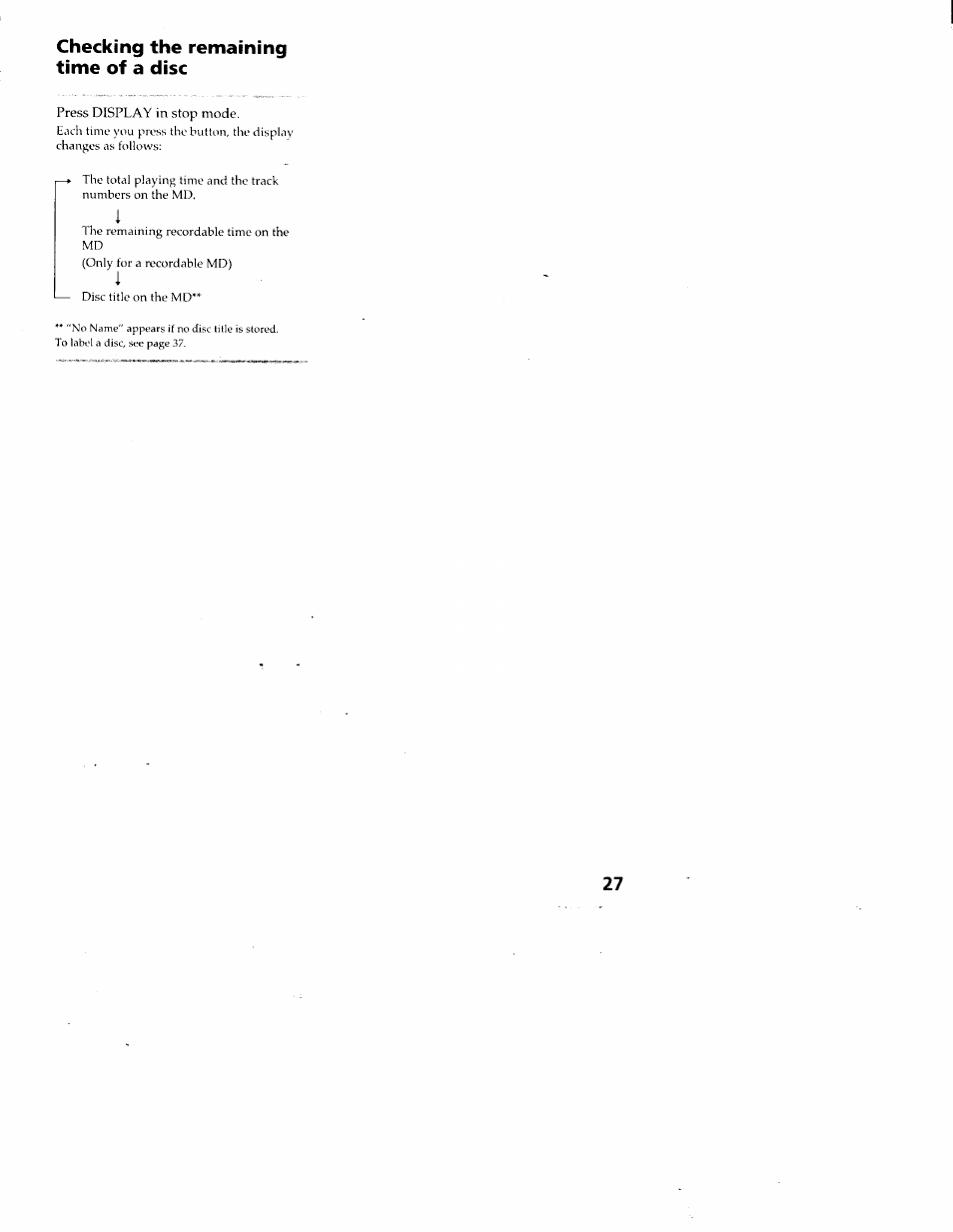 Checking the remaining time of a disc | Sony DHC-MD313 User Manual | Page 27 / 58