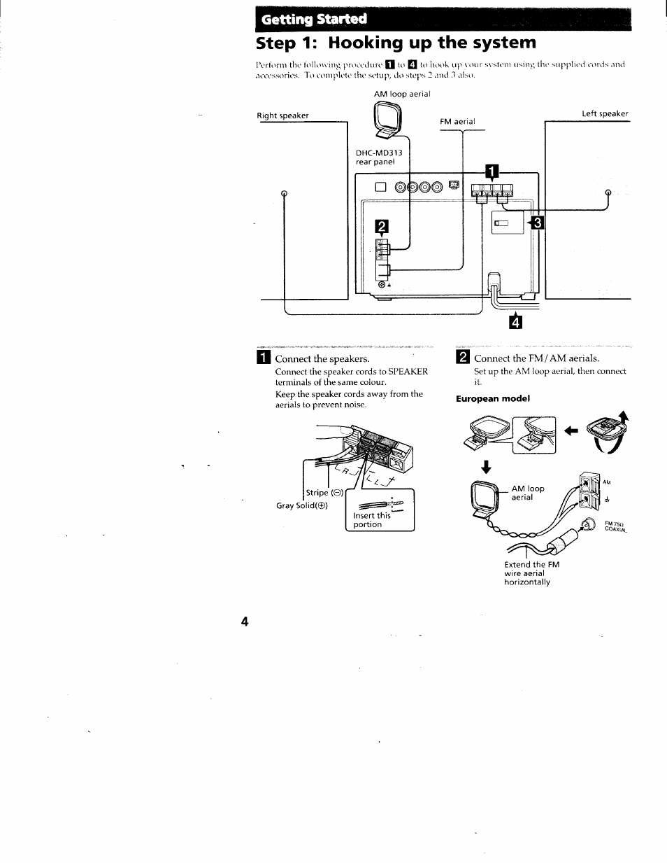 Step 1: hooking up the system, Stepl: hooking up the system, Getting stprted | Sony DHC-MD313 User Manual | Page 4 / 58