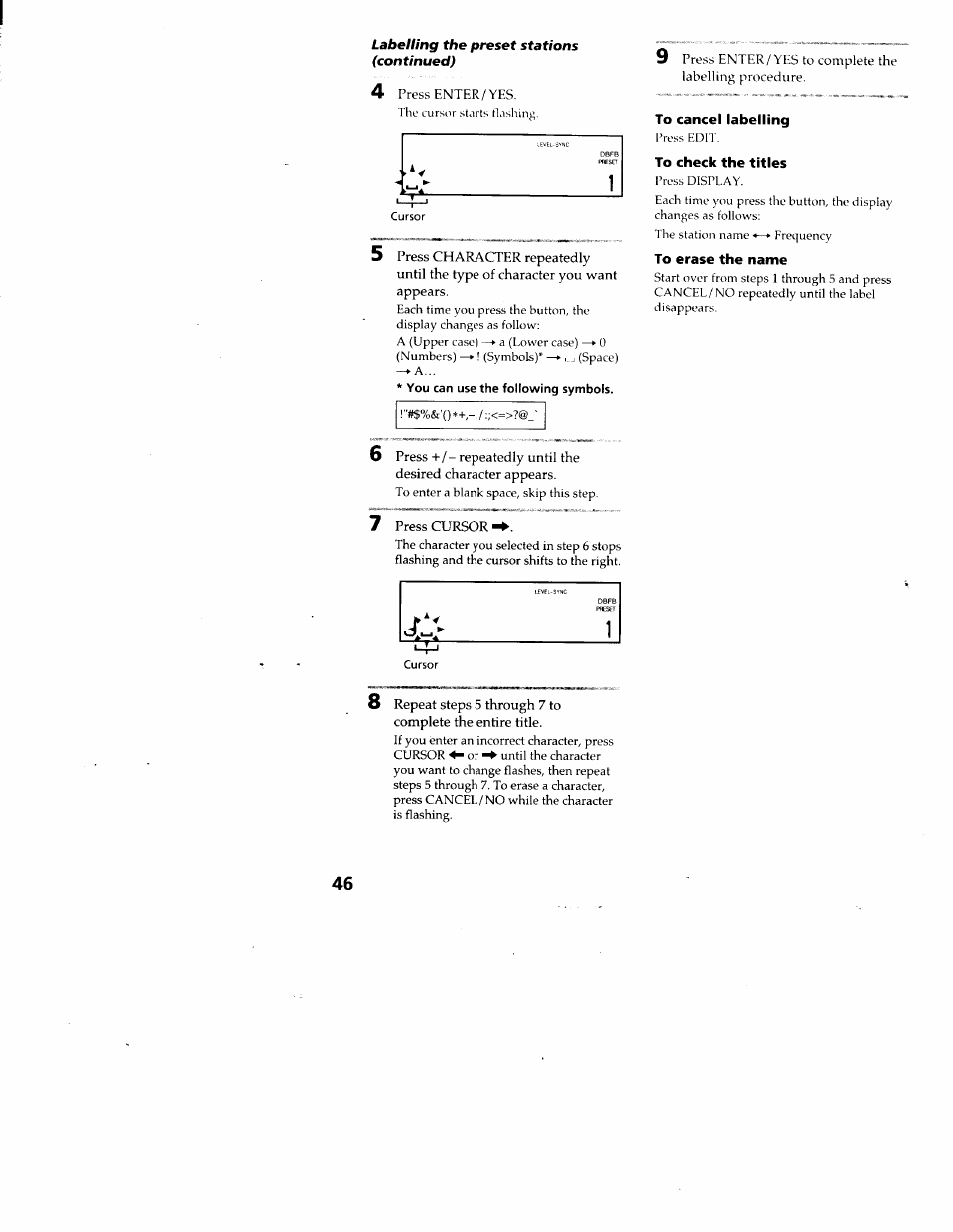 To cancel labelling, To check the titles, To erase the name | Sony DHC-MD313 User Manual | Page 46 / 58