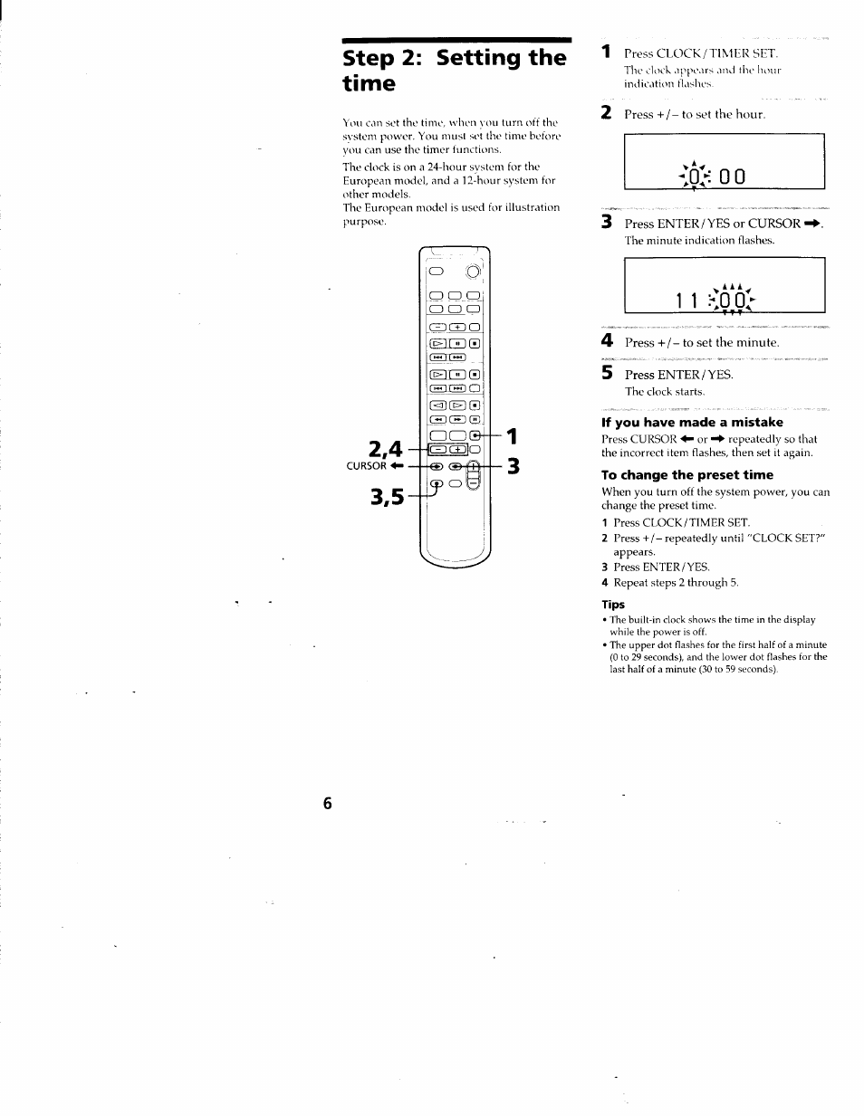 Step 2: setting the time, If you have made a mistake, To change the preset time | Sony DHC-MD313 User Manual | Page 6 / 58
