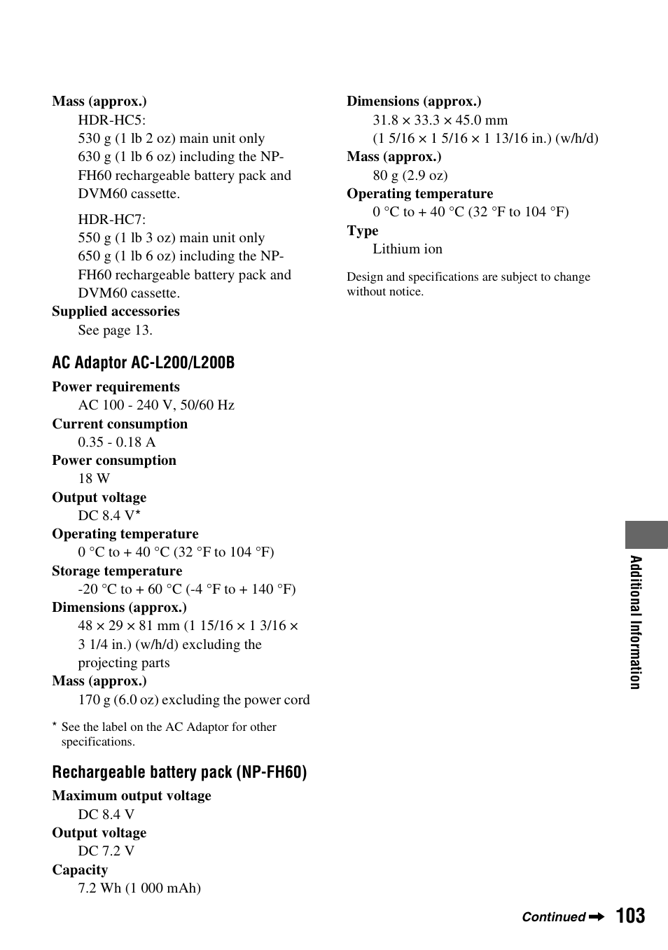Sony HDR-HC7 User Manual | Page 103 / 131