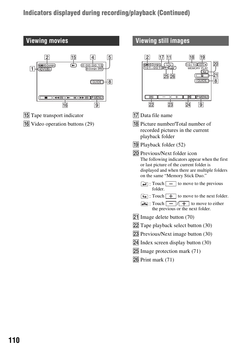 Viewing movies, Viewing still images | Sony HDR-HC7 User Manual | Page 110 / 131