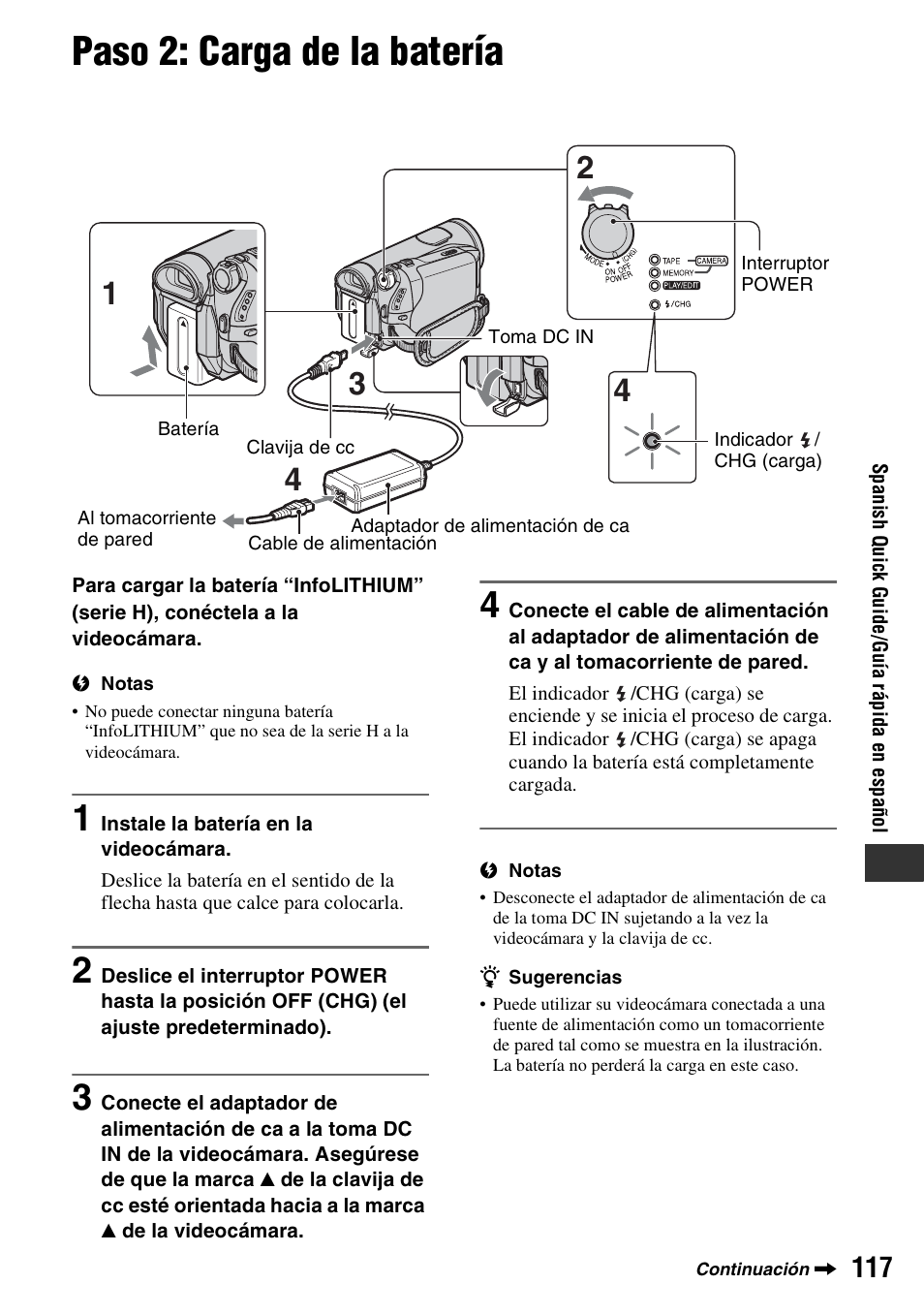 Paso 2: carga de la batería | Sony HDR-HC7 User Manual | Page 117 / 131