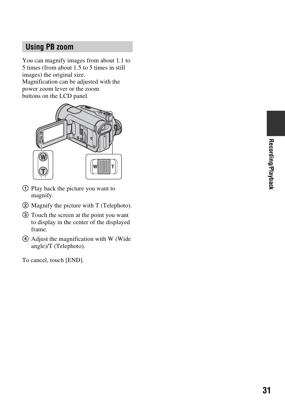 Using pb zoom | Sony HDR-HC7 User Manual | Page 31 / 131
