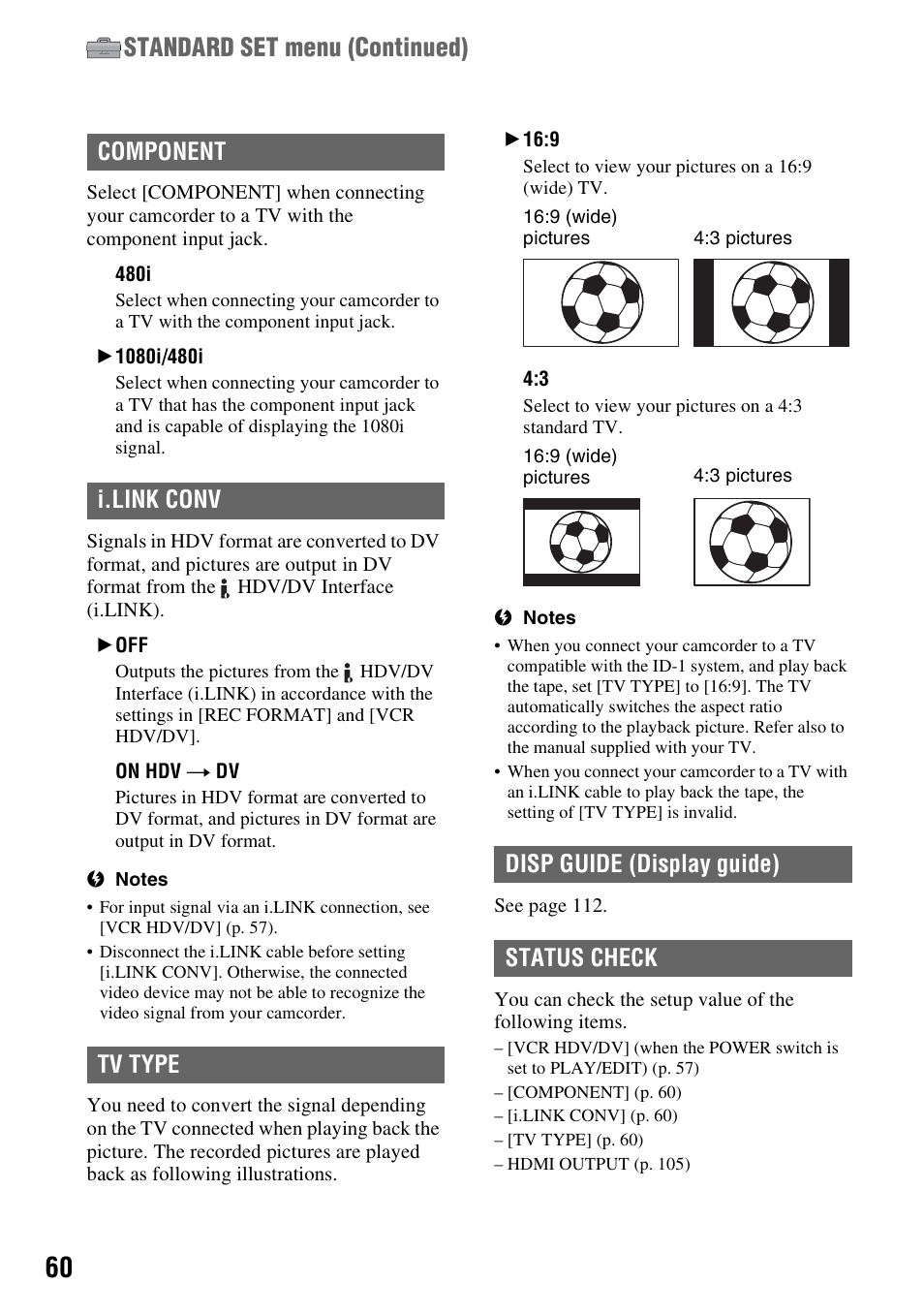 Off] (60, P. 60, Standard set menu (continued) | Sony HDR-HC7 User Manual | Page 60 / 131
