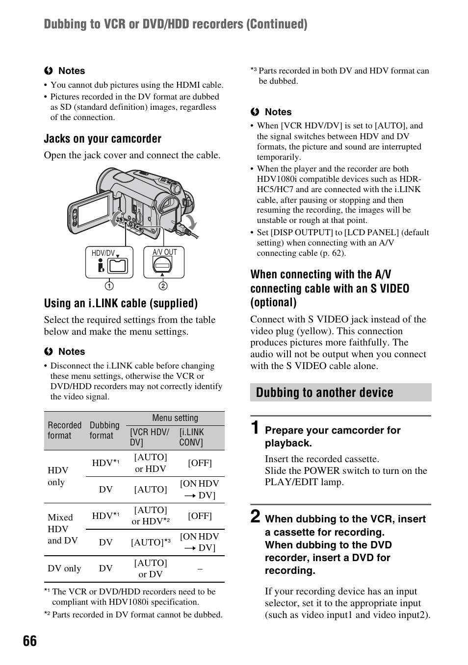 Jacks on your camcorder, Using an i.link cable (supplied) | Sony HDR-HC7 User Manual | Page 66 / 131