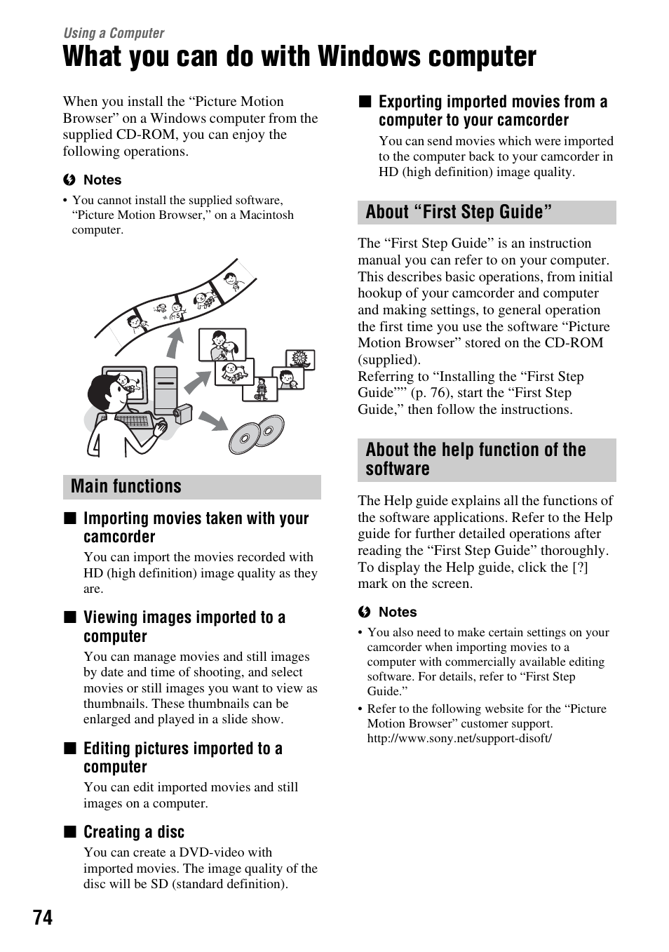 Using a computer, What you can do with windows computer, What you can do with windows | Computer, P. 74) | Sony HDR-HC7 User Manual | Page 74 / 131