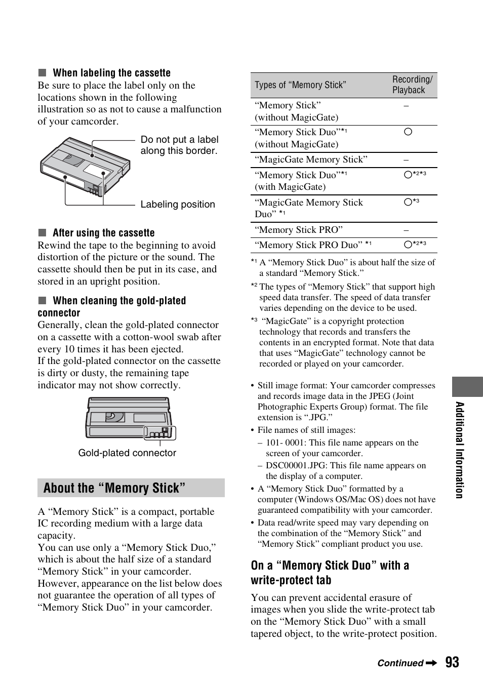 About the “memory stick, P. 93), P. 93 | Sony HDR-HC7 User Manual | Page 93 / 131