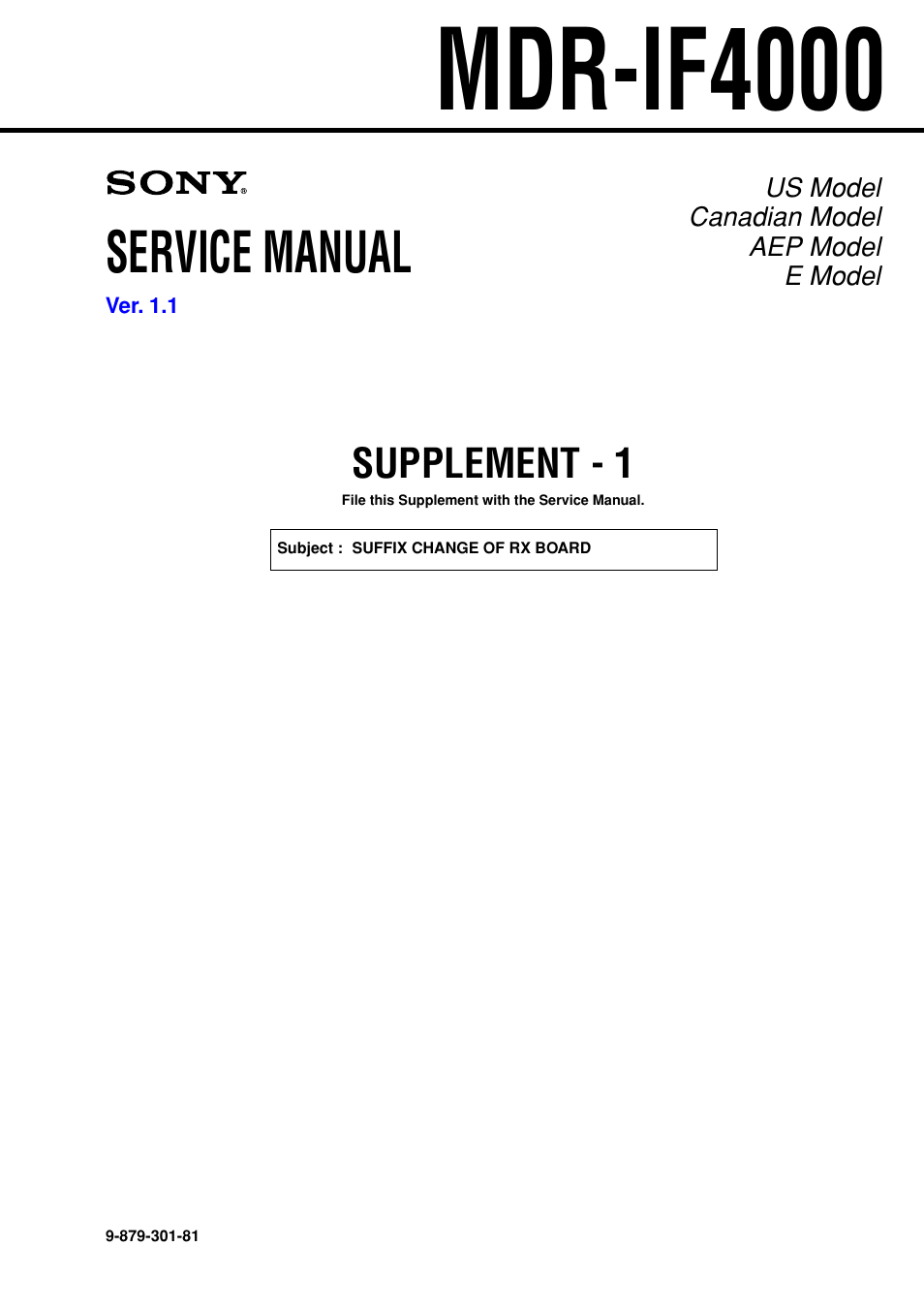 Supplement - 1, Mdr-if4000, Service manual | Sony MDR-IF4000 User Manual | Page 23 / 30