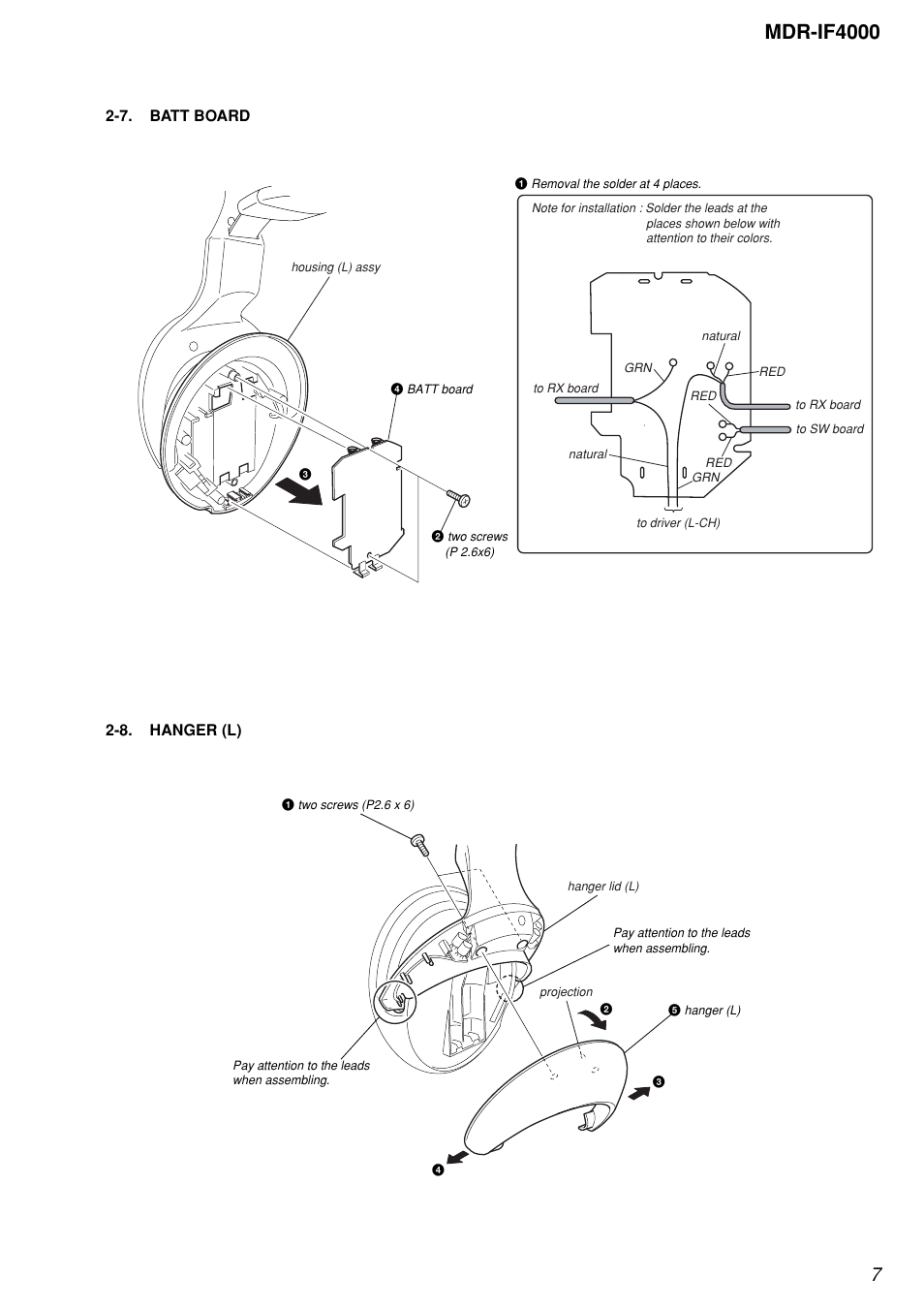 7. batt board, 8. hanger (l), Mdr-if4000 | Sony MDR-IF4000 User Manual | Page 7 / 30