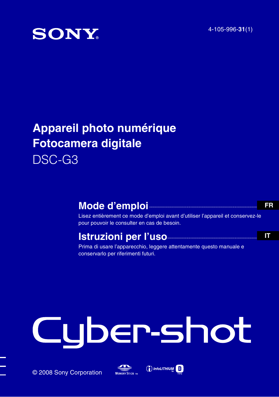 Sony DSC-G3 User Manual | 128 pages