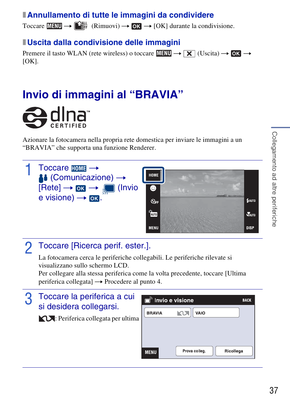 Invio di immagini al “bravia | Sony DSC-G3 User Manual | Page 101 / 128