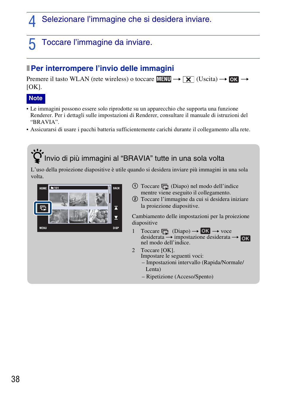 Selezionare l’immagine che si desidera inviare, Toccare l’immagine da inviare, Xper interrompere l’invio delle immagini | Sony DSC-G3 User Manual | Page 102 / 128