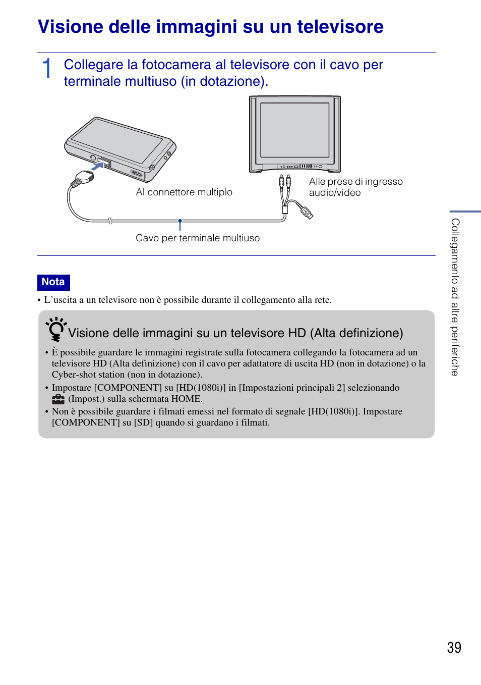 Visione delle immagini su un televisore | Sony DSC-G3 User Manual | Page 103 / 128