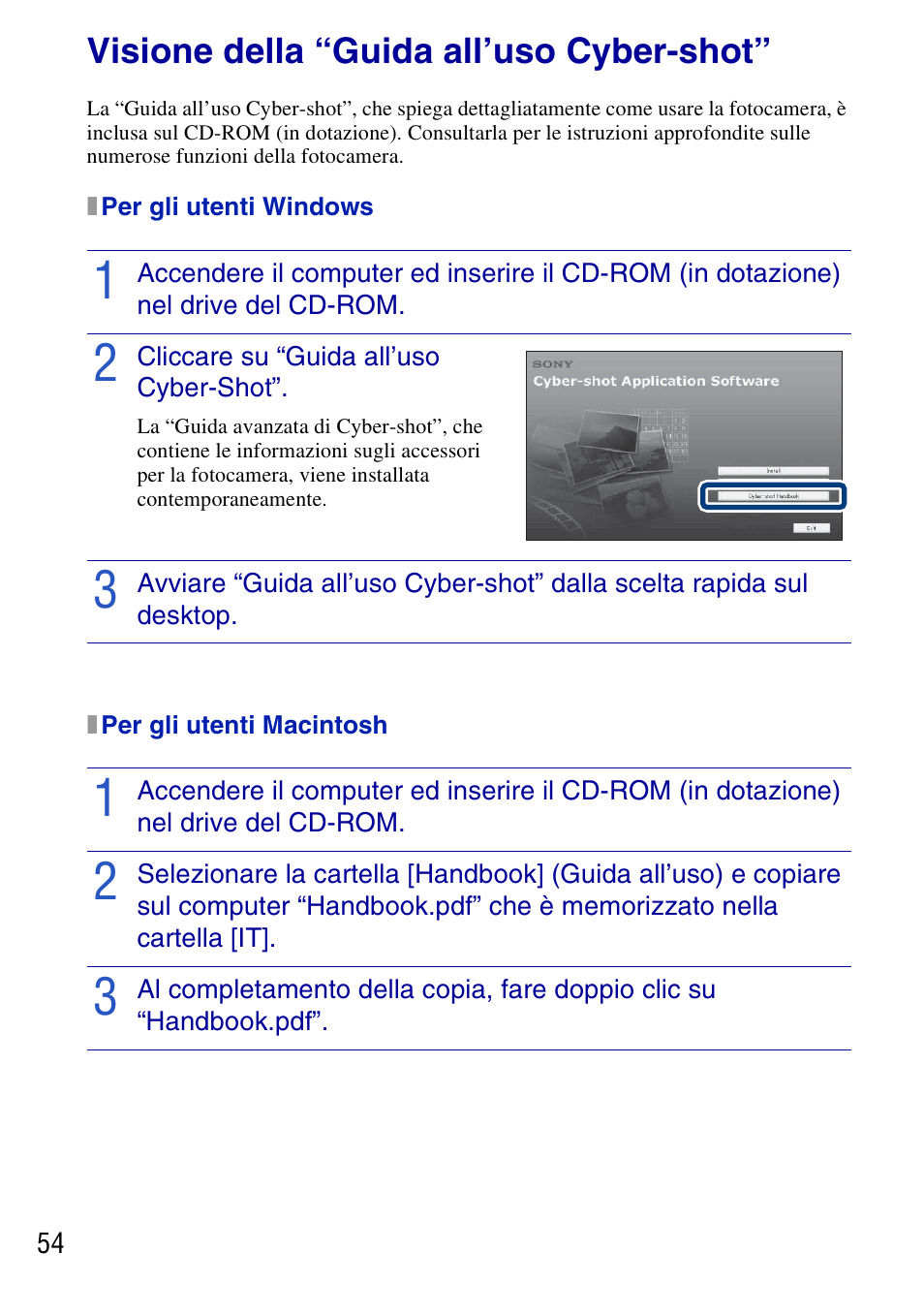 Altro, Visione della “guida all’uso cyber-shot | Sony DSC-G3 User Manual | Page 118 / 128