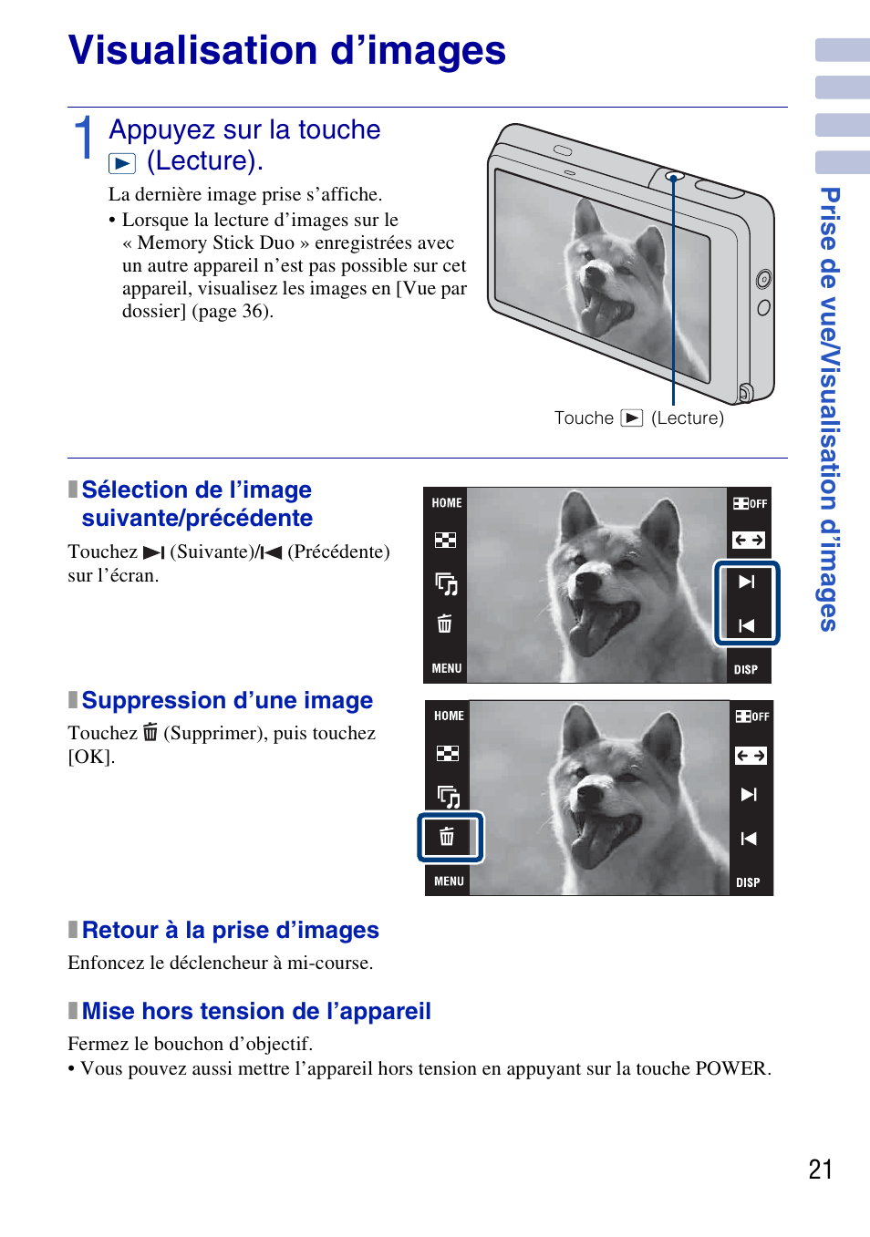 Visualisation d’images | Sony DSC-G3 User Manual | Page 21 / 128