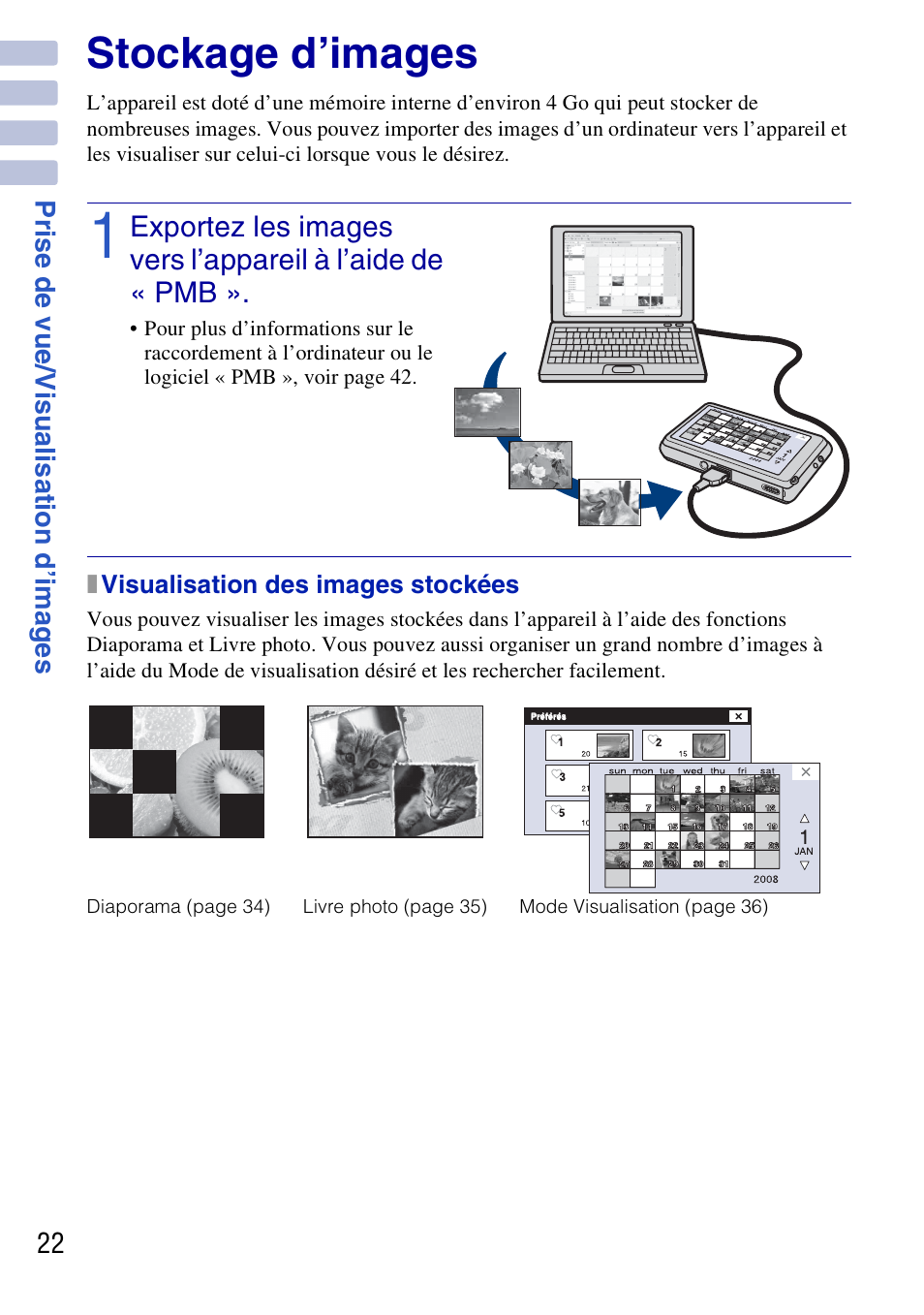 Stockage d’images | Sony DSC-G3 User Manual | Page 22 / 128