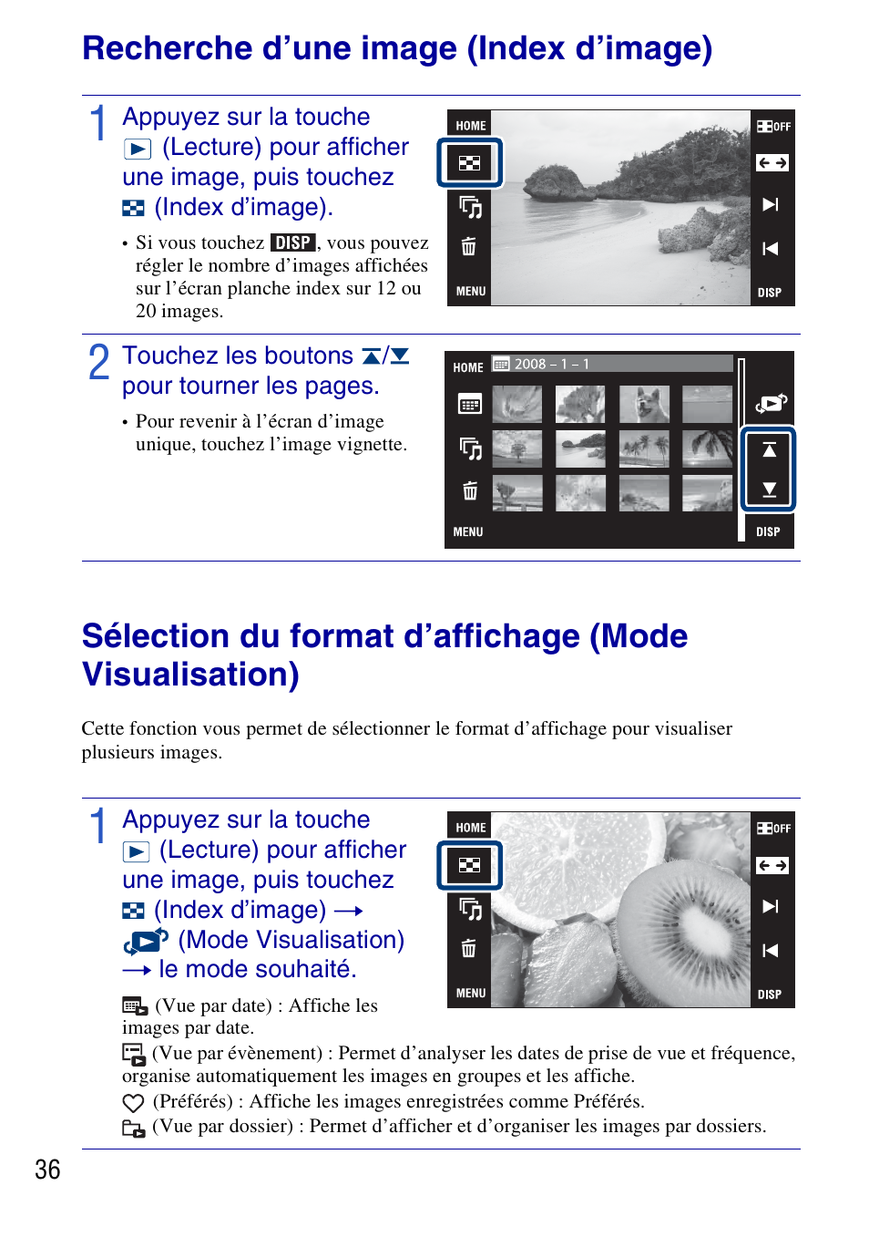 Recherche d’une image (index d’image) | Sony DSC-G3 User Manual | Page 36 / 128