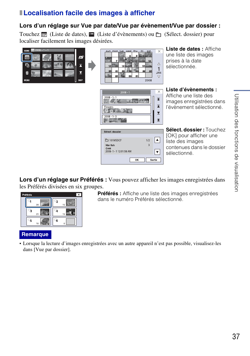 Xlocalisation facile des images à afficher | Sony DSC-G3 User Manual | Page 37 / 128