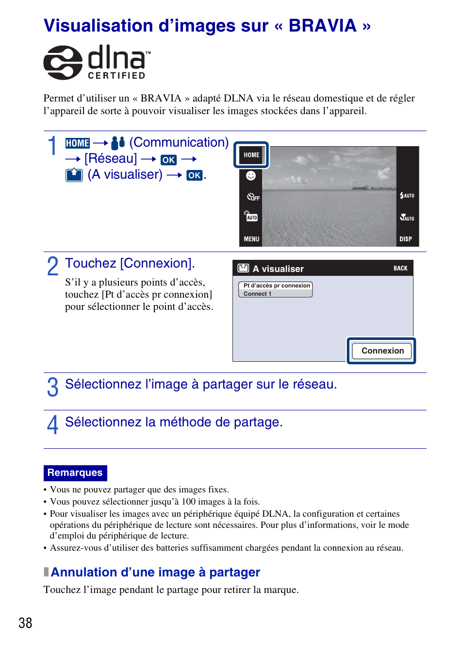 Raccordement à d’autres appareils, Visualisation d’images sur « bravia | Sony DSC-G3 User Manual | Page 38 / 128