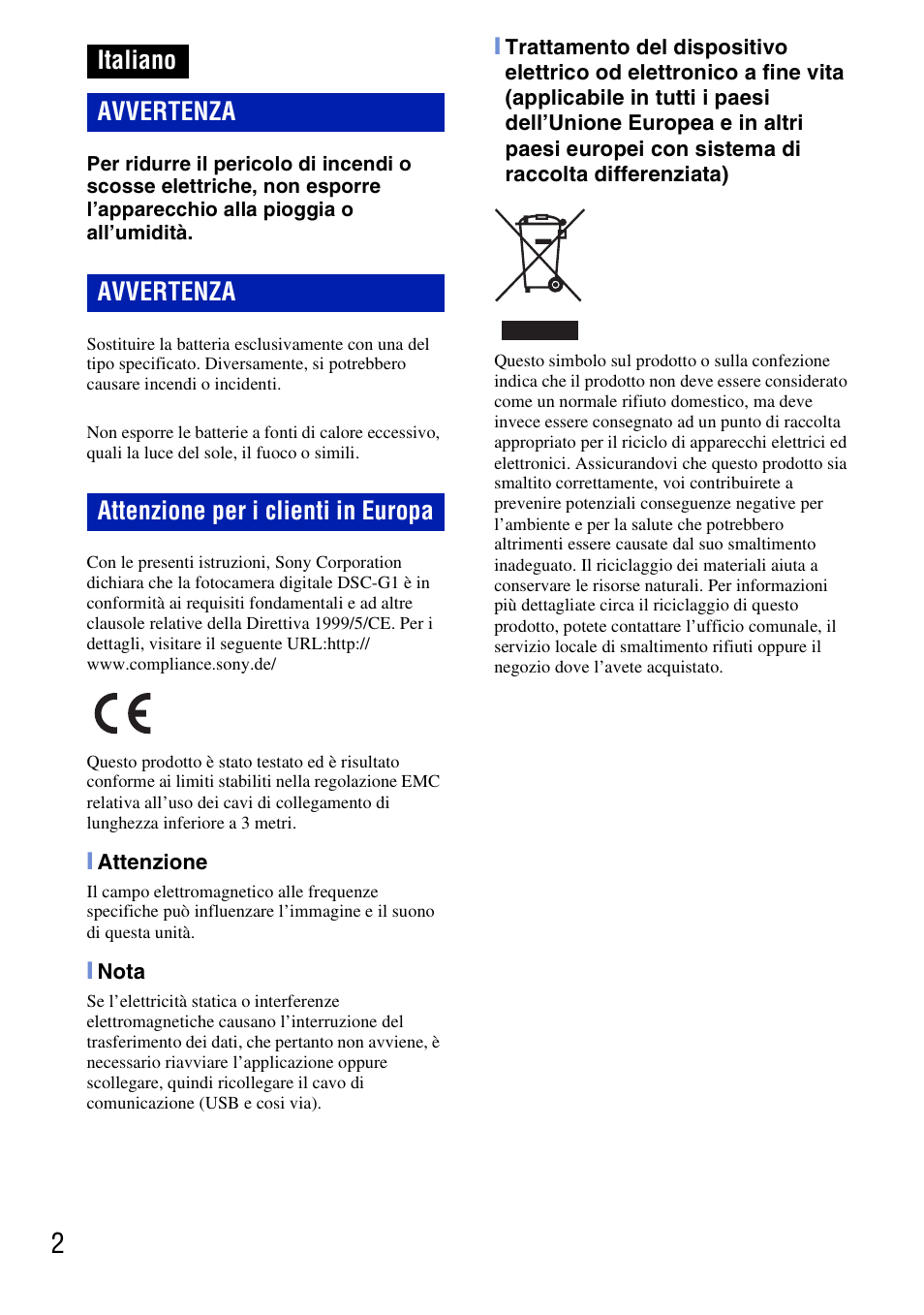 Italiano | Sony DSC-G3 User Manual | Page 66 / 128