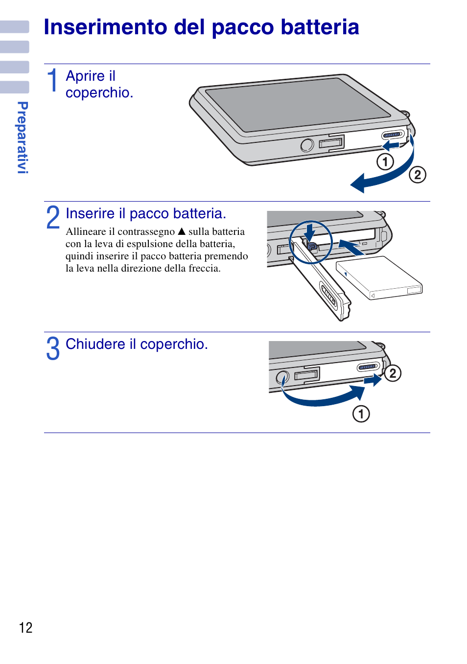 Inserimento del pacco batteria | Sony DSC-G3 User Manual | Page 76 / 128