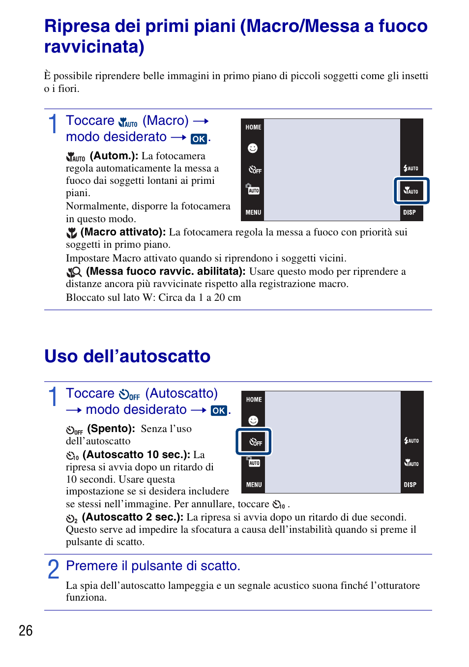 Uso dell’autoscatto | Sony DSC-G3 User Manual | Page 90 / 128