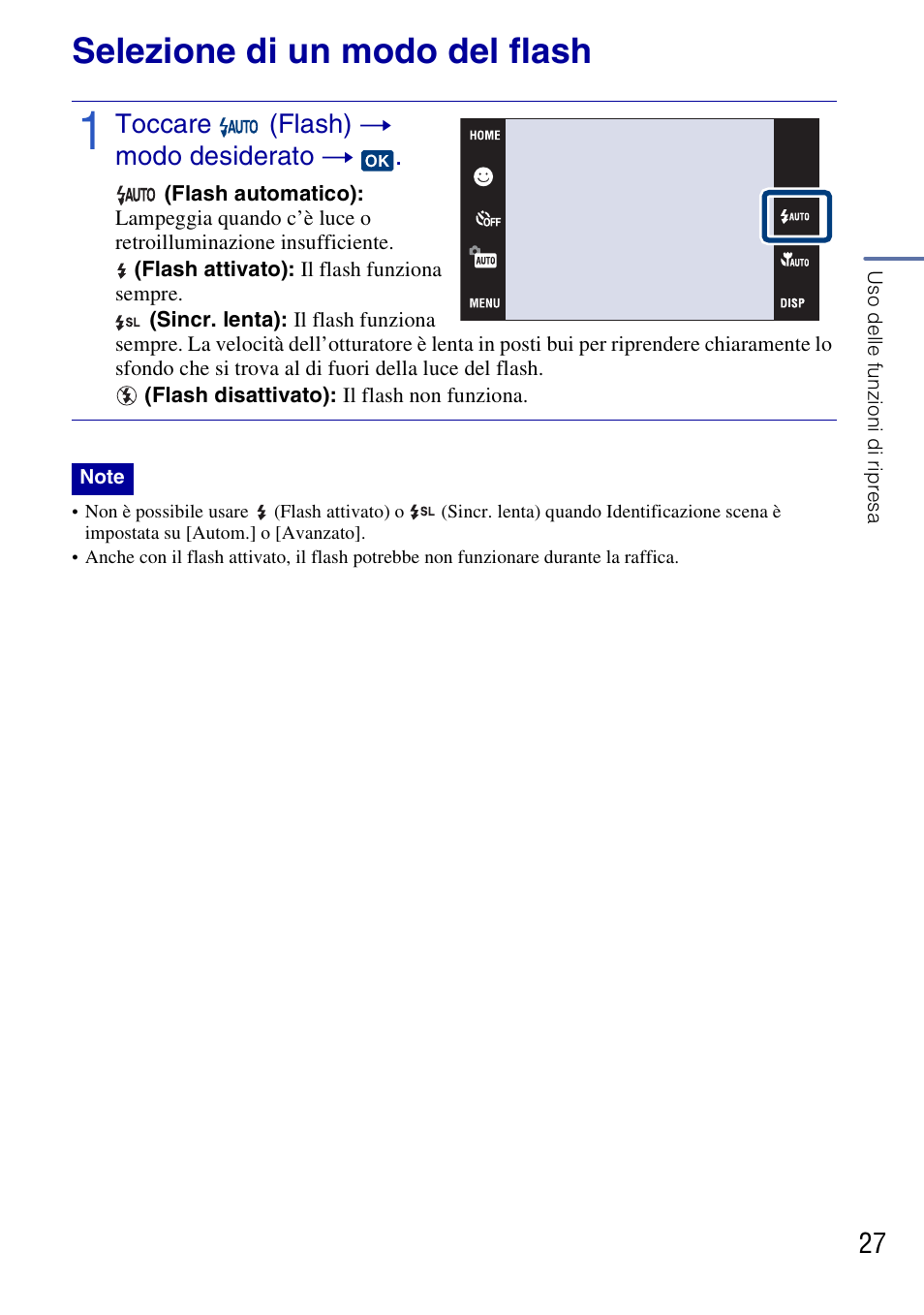 Selezione di un modo del flash | Sony DSC-G3 User Manual | Page 91 / 128