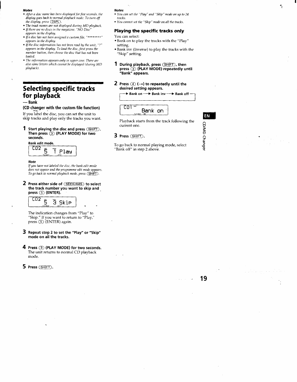 5 i play, Bank on, 5 3 skip | Selecting specific tracks for playback, 5 i play 2 | Sony CDX-C660 User Manual | Page 19 / 27
