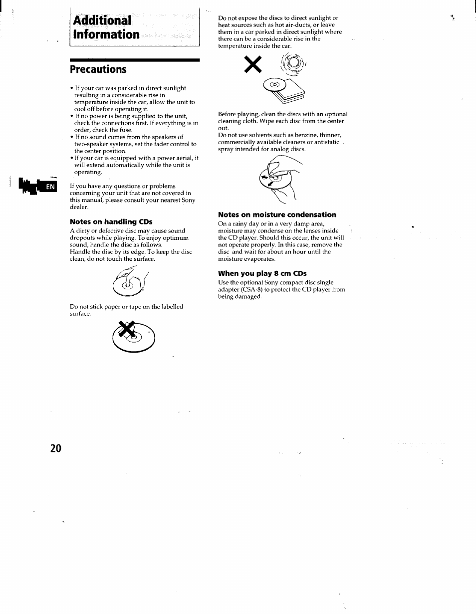 Additional information, Precautions | Sony CDX-C660 User Manual | Page 20 / 27