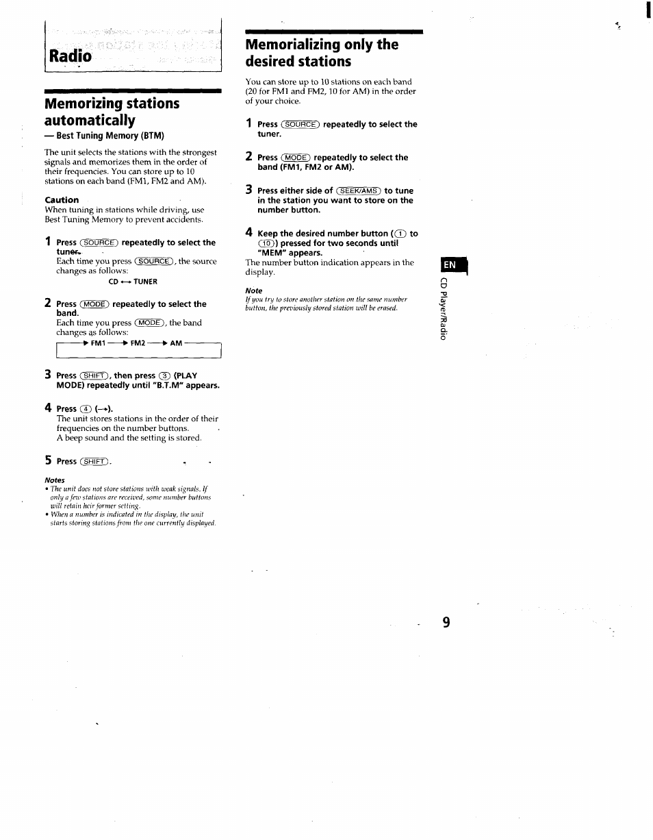 Radio | Sony CDX-C660 User Manual | Page 9 / 27