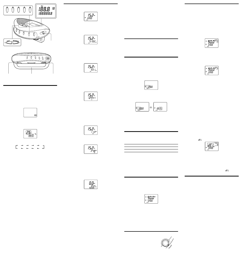 For the initial setting, Displaying data, Using the backlight | Setting the clock, Changing am channel step, Playing the radio, Improving radio reception, Presetting your favorite stations, Playing the radio on the mount | Sony ICF-M88B User Manual | Page 2 / 2