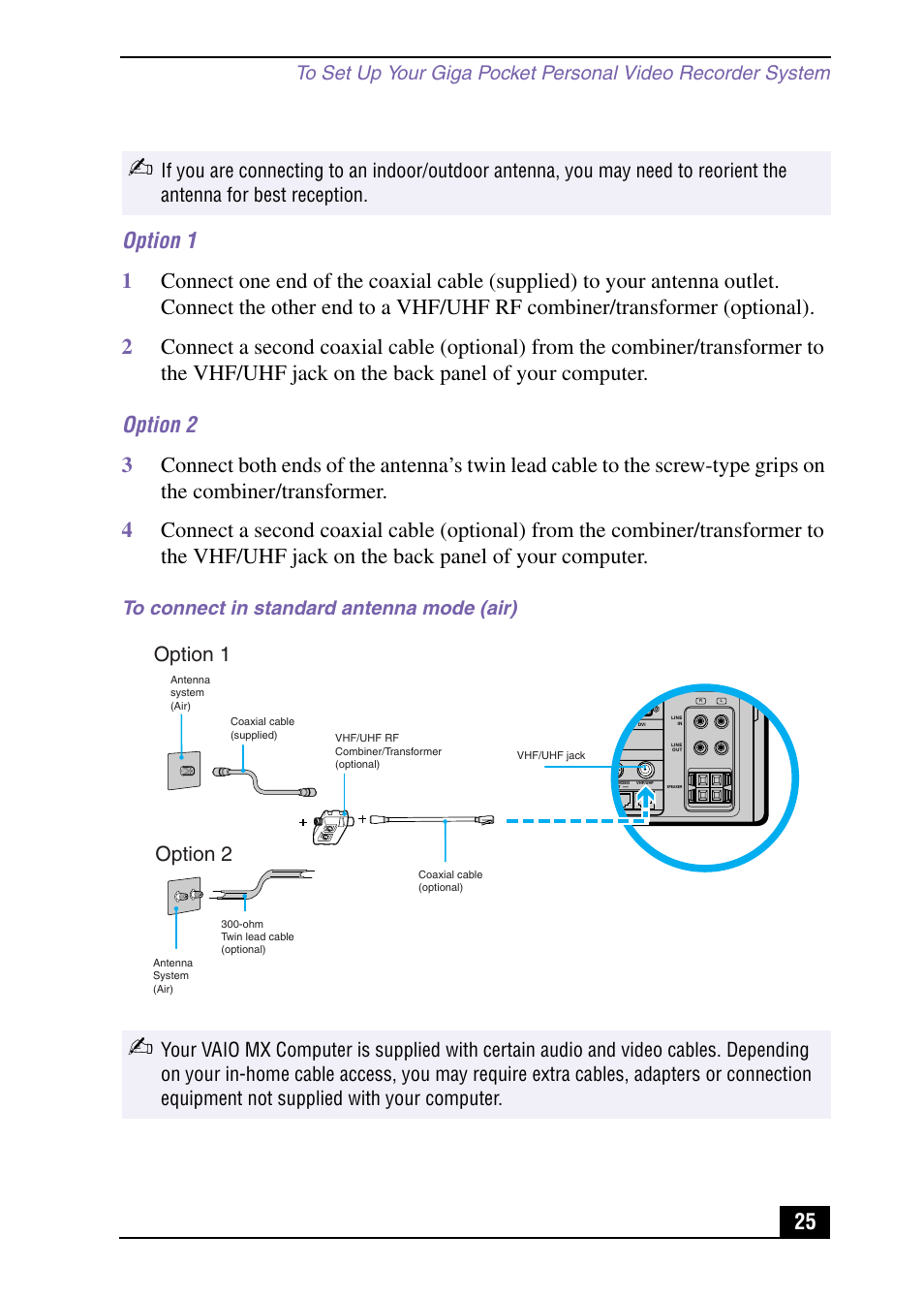 Option 1 option 2 | Sony PCV-MXS10 User Manual | Page 25 / 105