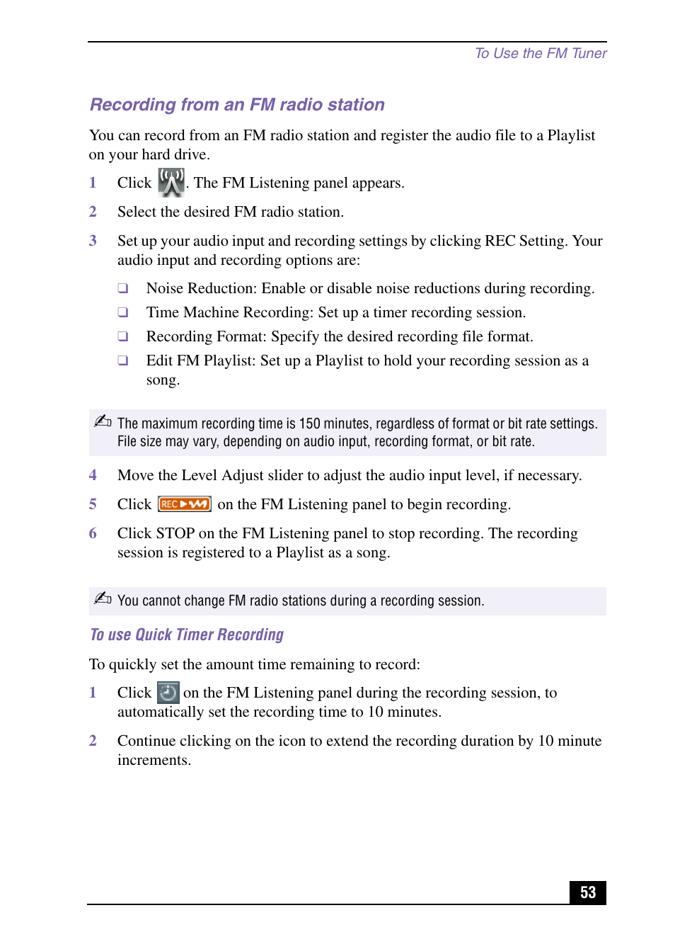 Recording from an fm radio station | Sony PCV-MXS10 User Manual | Page 53 / 105