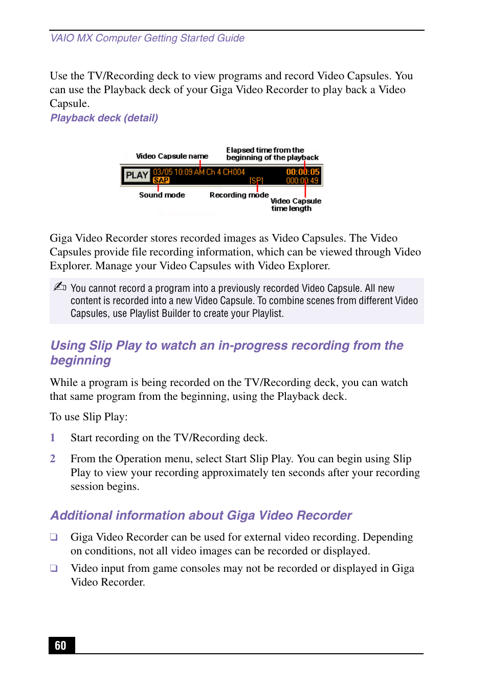 Additional information about giga video recorder | Sony PCV-MXS10 User Manual | Page 60 / 105