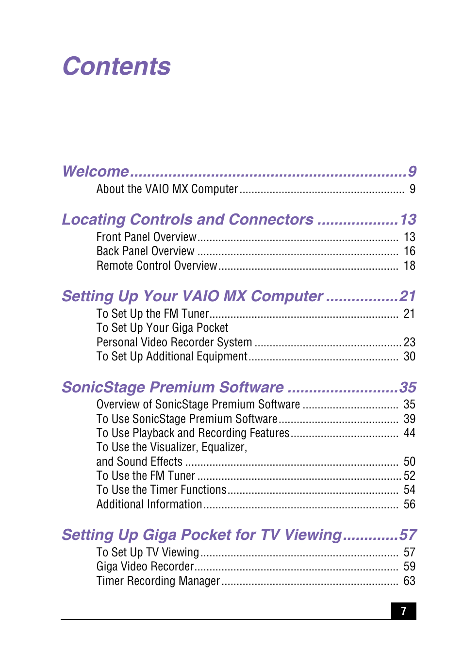 Sony PCV-MXS10 User Manual | Page 7 / 105