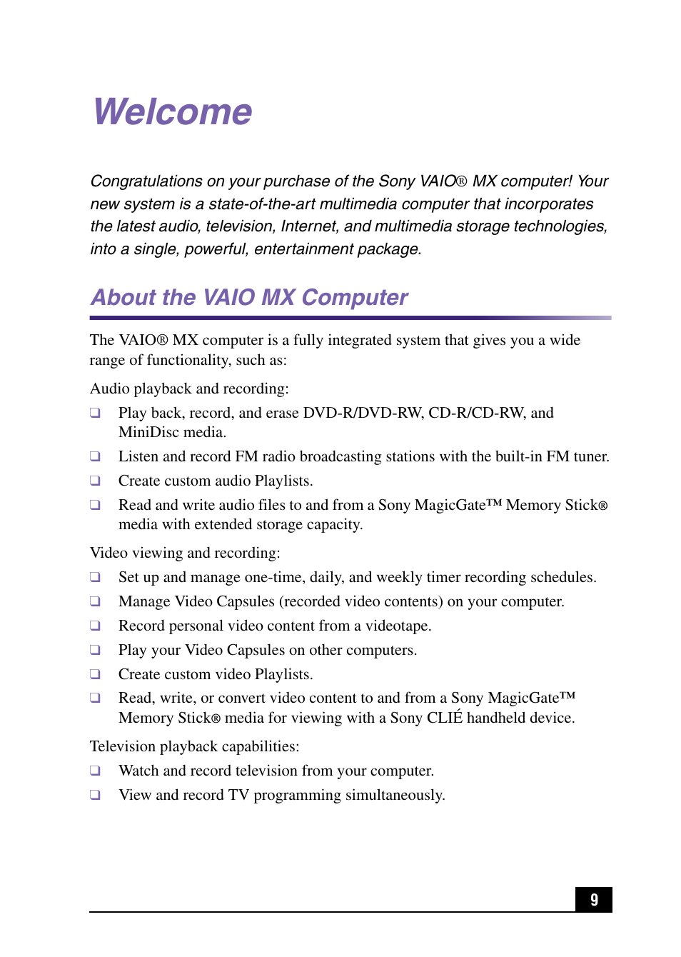 Sony PCV-MXS10 User Manual | Page 9 / 105