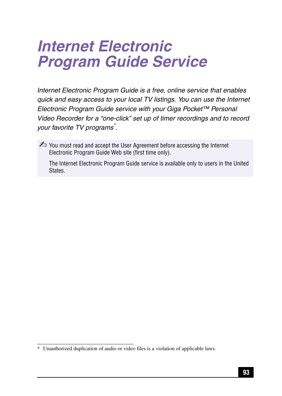 Internet electronic program guide service | Sony PCV-MXS10 User Manual | Page 93 / 105