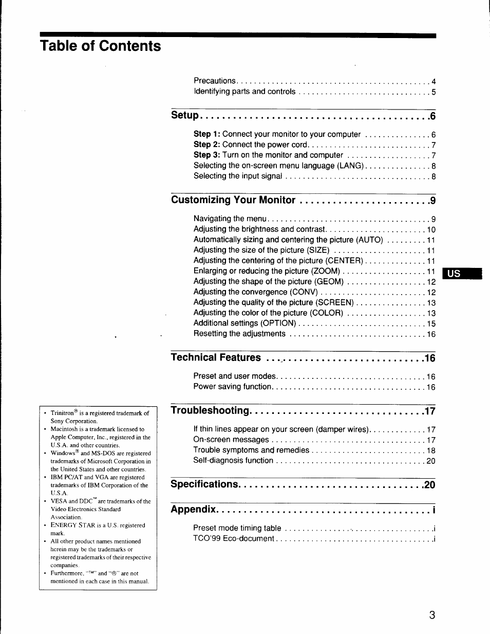 Sony CPD-G500 User Manual | Page 3 / 76