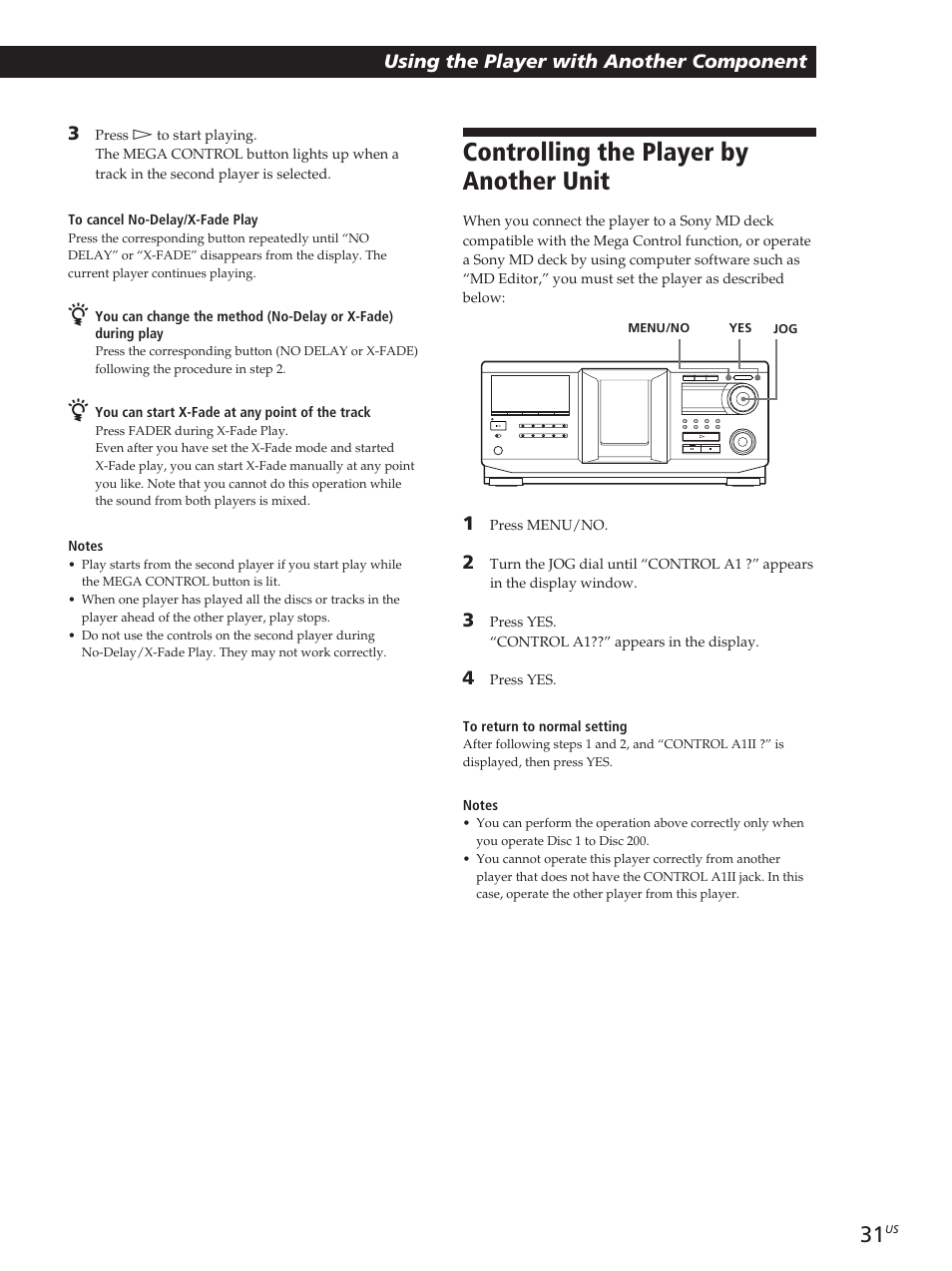 Controlling the player by another unit, Storing information about cds (custom files) | Sony CDP-M400CS User Manual | Page 31 / 36