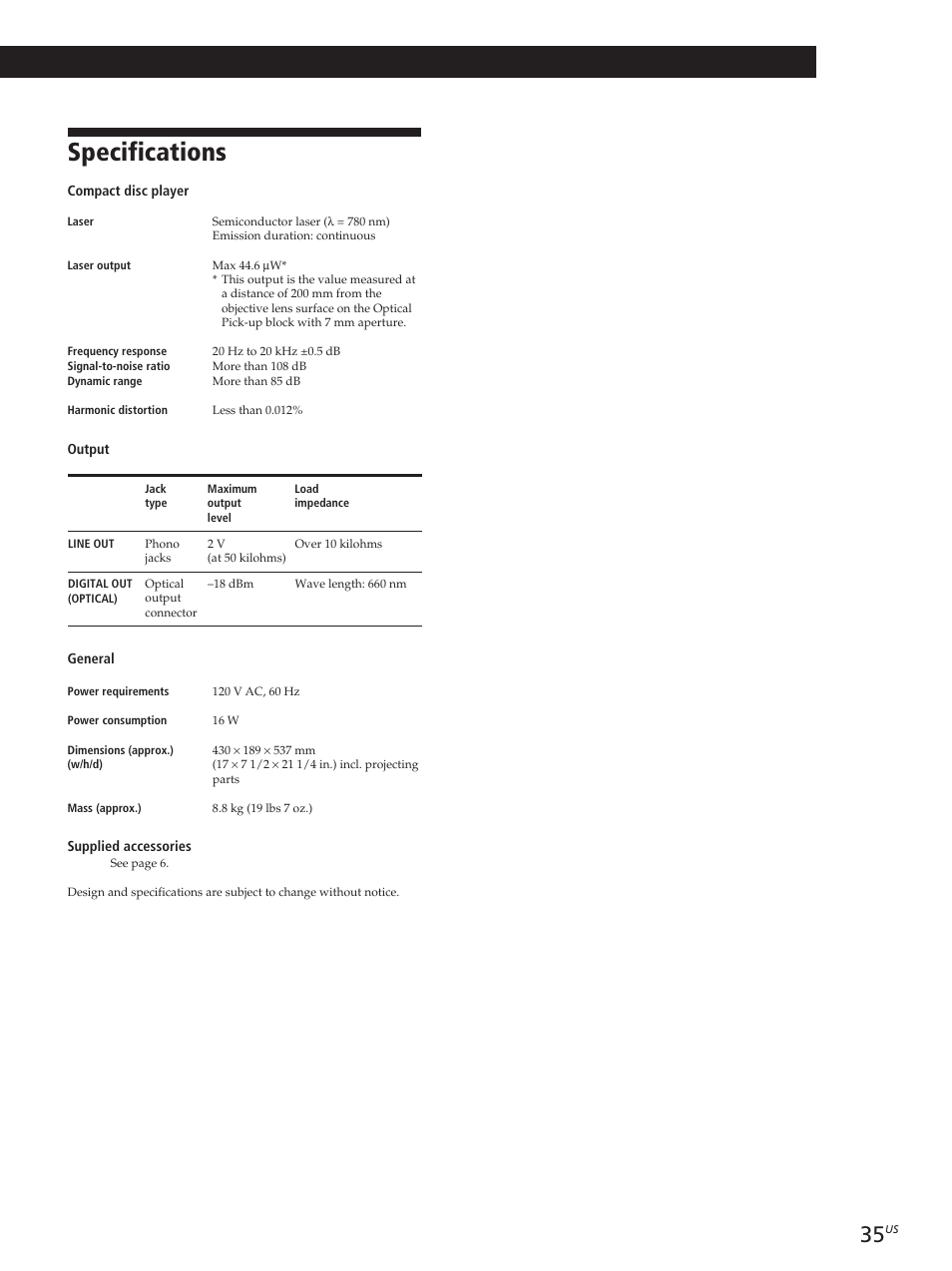 Specifications, Additional information | Sony CDP-M400CS User Manual | Page 35 / 36