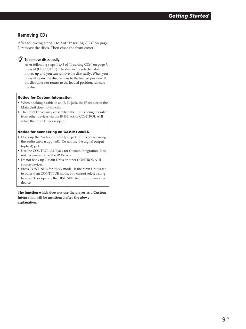 Getting started, Removing cds | Sony CDP-M400CS User Manual | Page 9 / 36