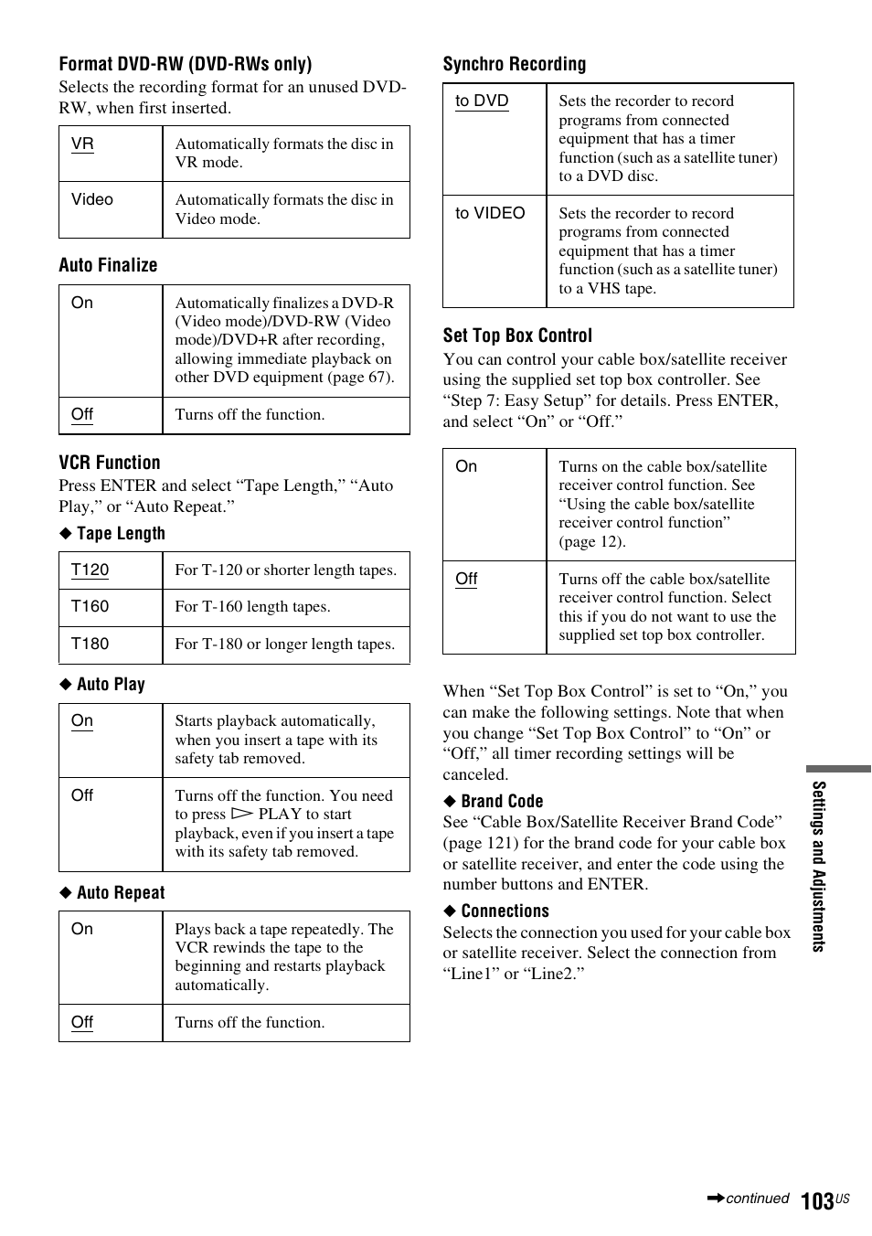 Sony RDR-VX535 User Manual | Page 103 / 160