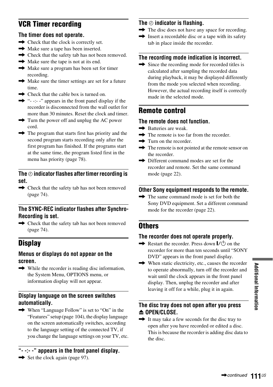 Vcr timer recording, Display, Remote control | Others | Sony RDR-VX535 User Manual | Page 111 / 160