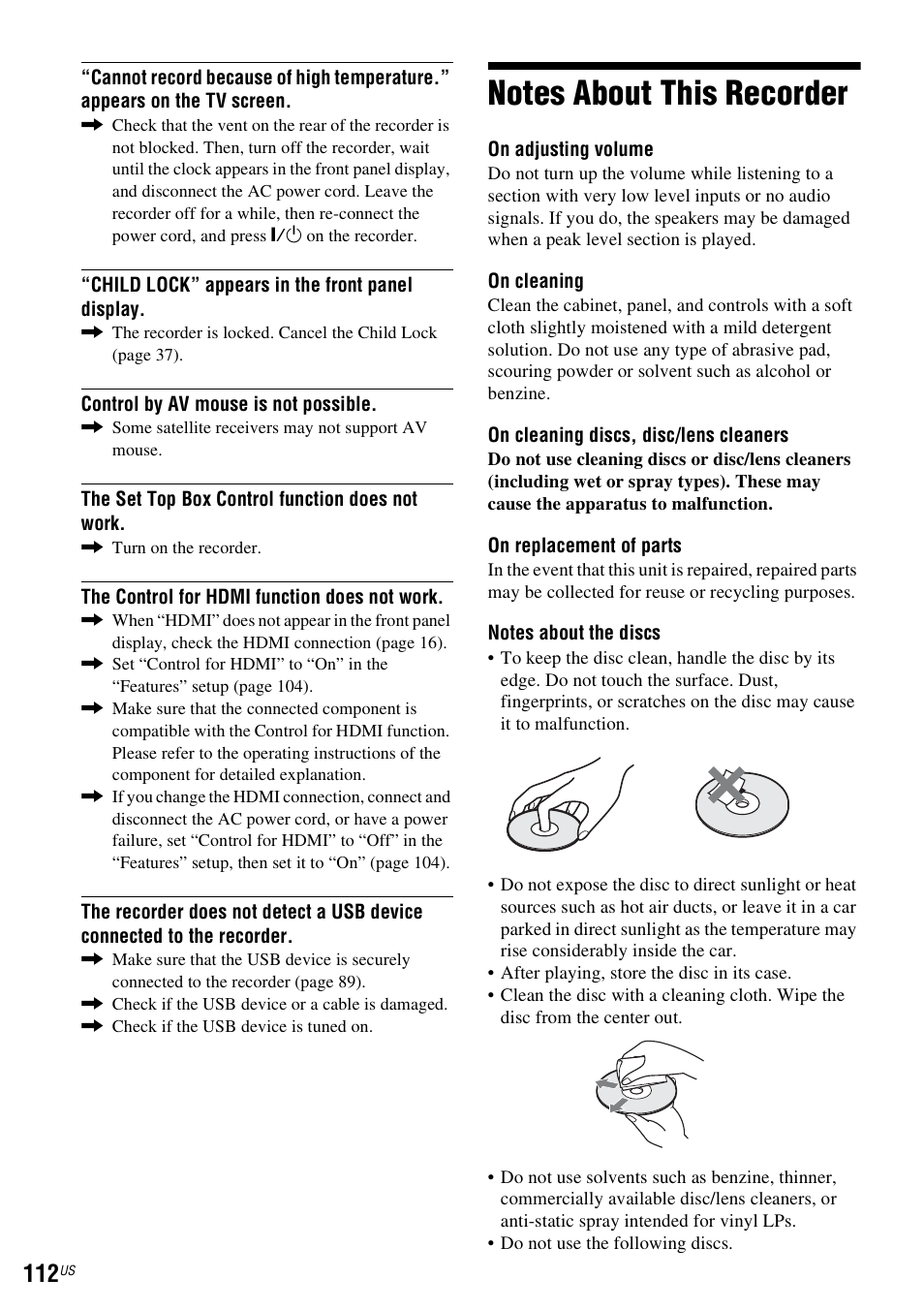 Notes about this recorder | Sony RDR-VX535 User Manual | Page 112 / 160